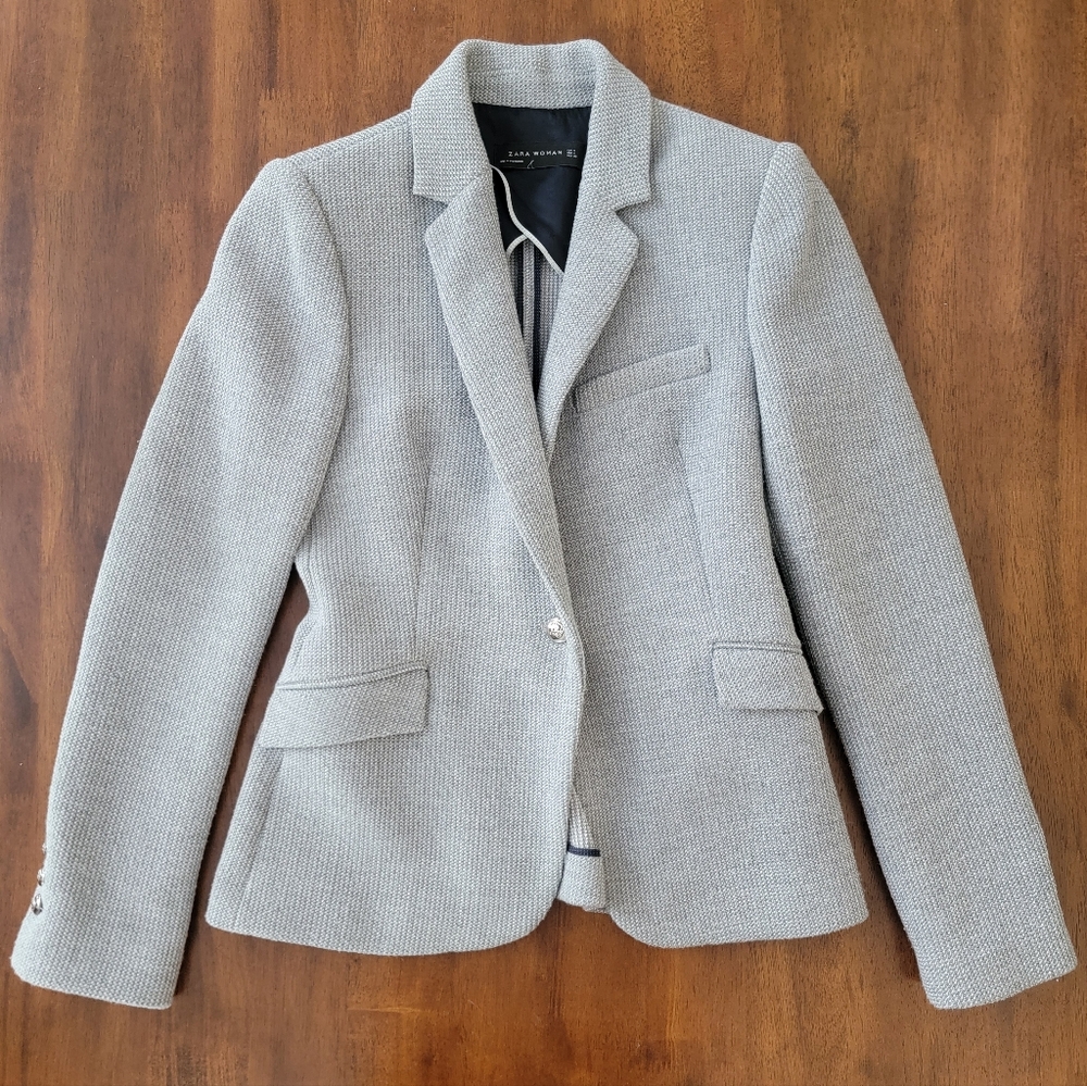Zara Light Gray Textured Blazer